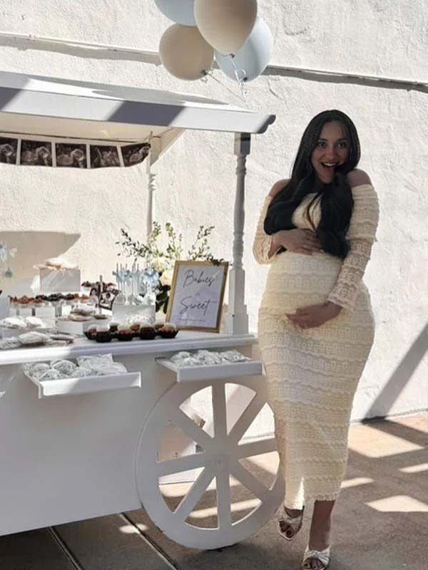 Beige Lace Off Shoulder Ruffle Falbala Bodycon Elegant Maternity Baby Shower Maxi Dress Maternity