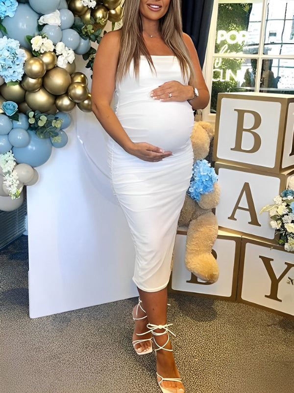 Bandeau Strapless Tube Party Dress Sleeveless Bodycon Babyshower Casual Maternity Maxi Dress Maternity
