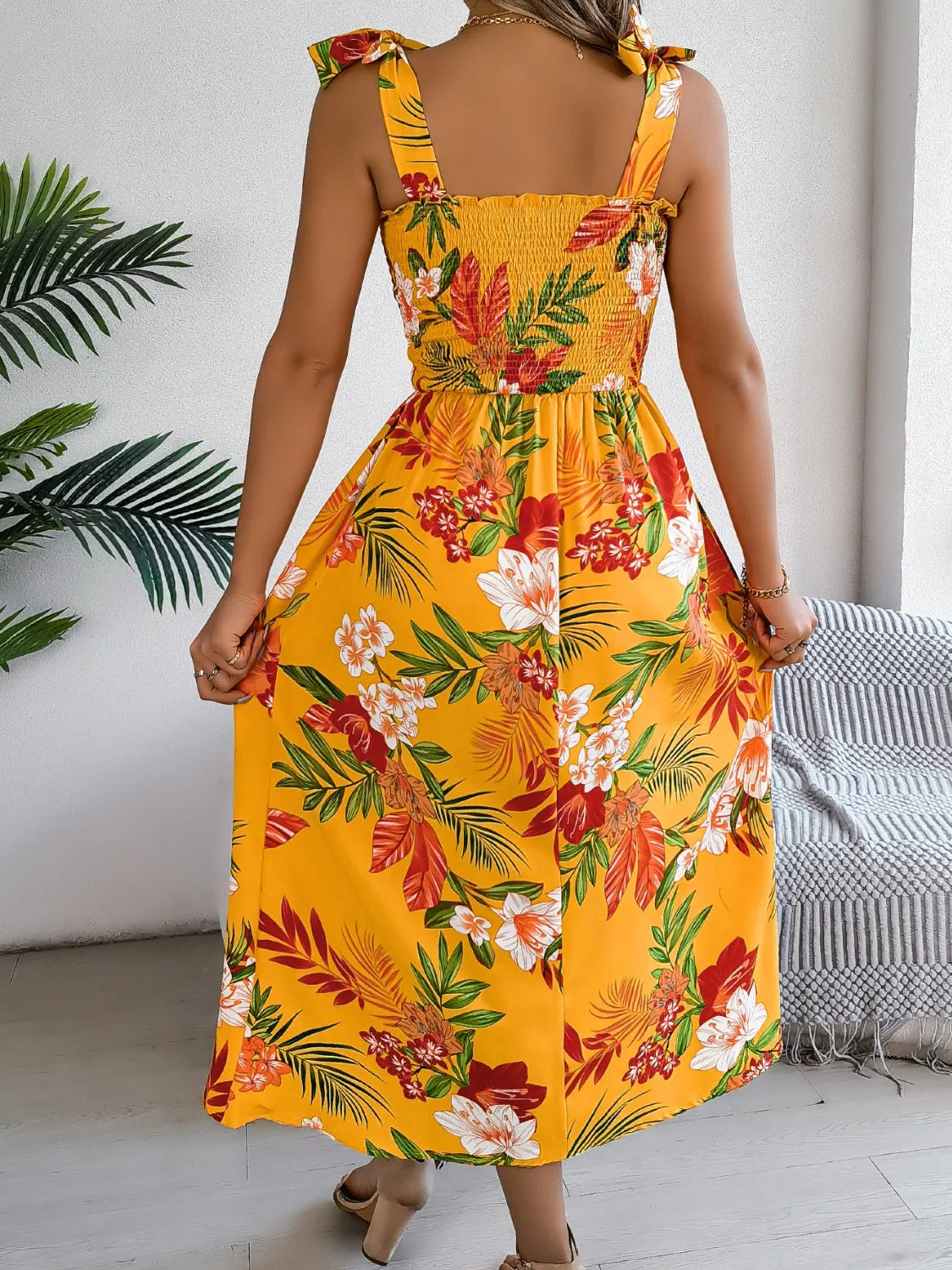 Floral Tie Shoulder Midi Dress DJPT