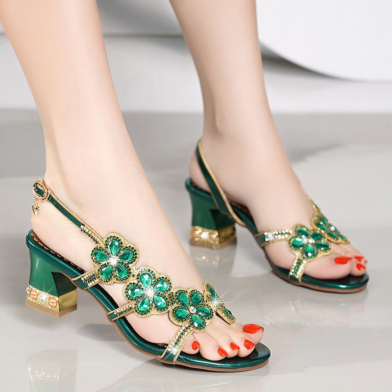 Women 2025 New High-Heeled Crystal Wedding Shoes With Diamond Cheongsam Dew Bohemian Aroid Yard Shoes High Quality Shoes