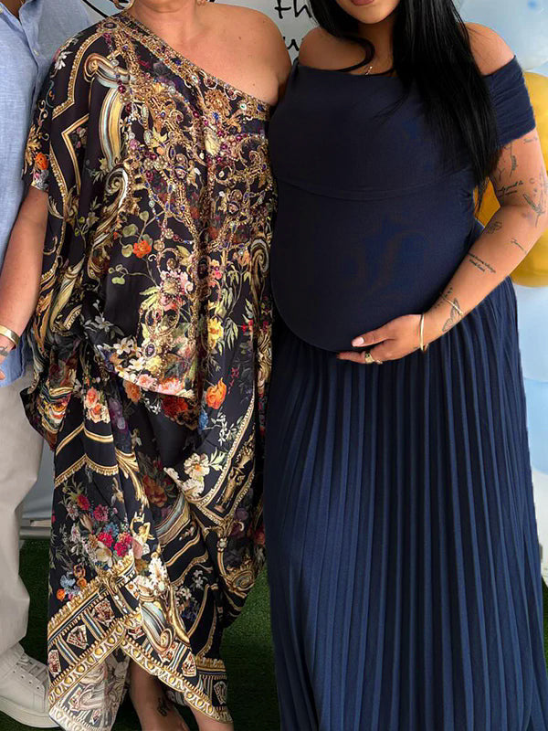 Solid Color Ruched Pleated Off Shoulder Big Swing Elegant Cocktail Party Maternity Photoshoot Baby Shower Maxi Dress Maternity