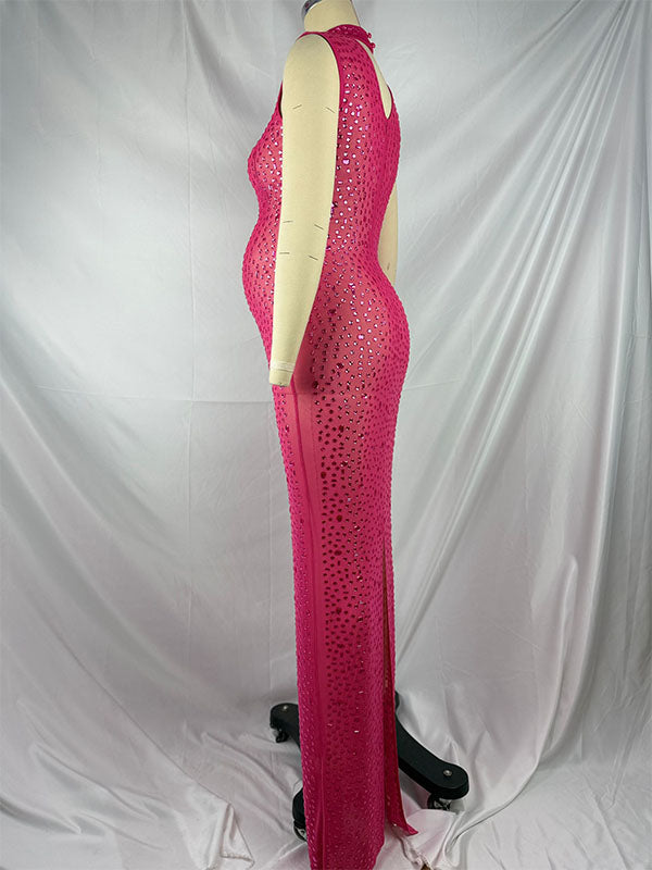 Diamond Starry Mandarin Sleeveless Club Party Bodycon Fashion Photoshoot Maternity Maxi Dress Maternity