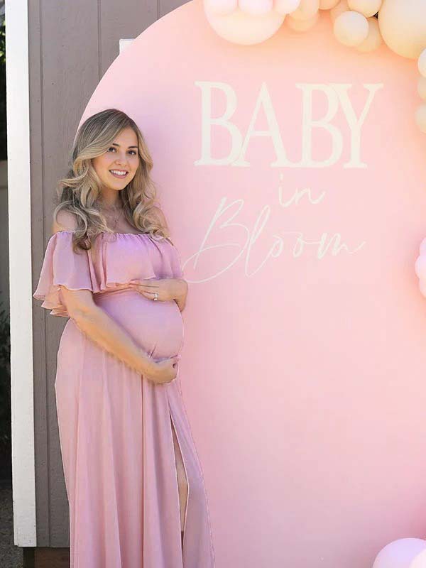 Flowy Chiffon Off Shoulder Ruffle Falbala Side Slit Big Swing Elegant Evening Gown Maternity Photoshoot Baby Shower Maxi Dress Maternity