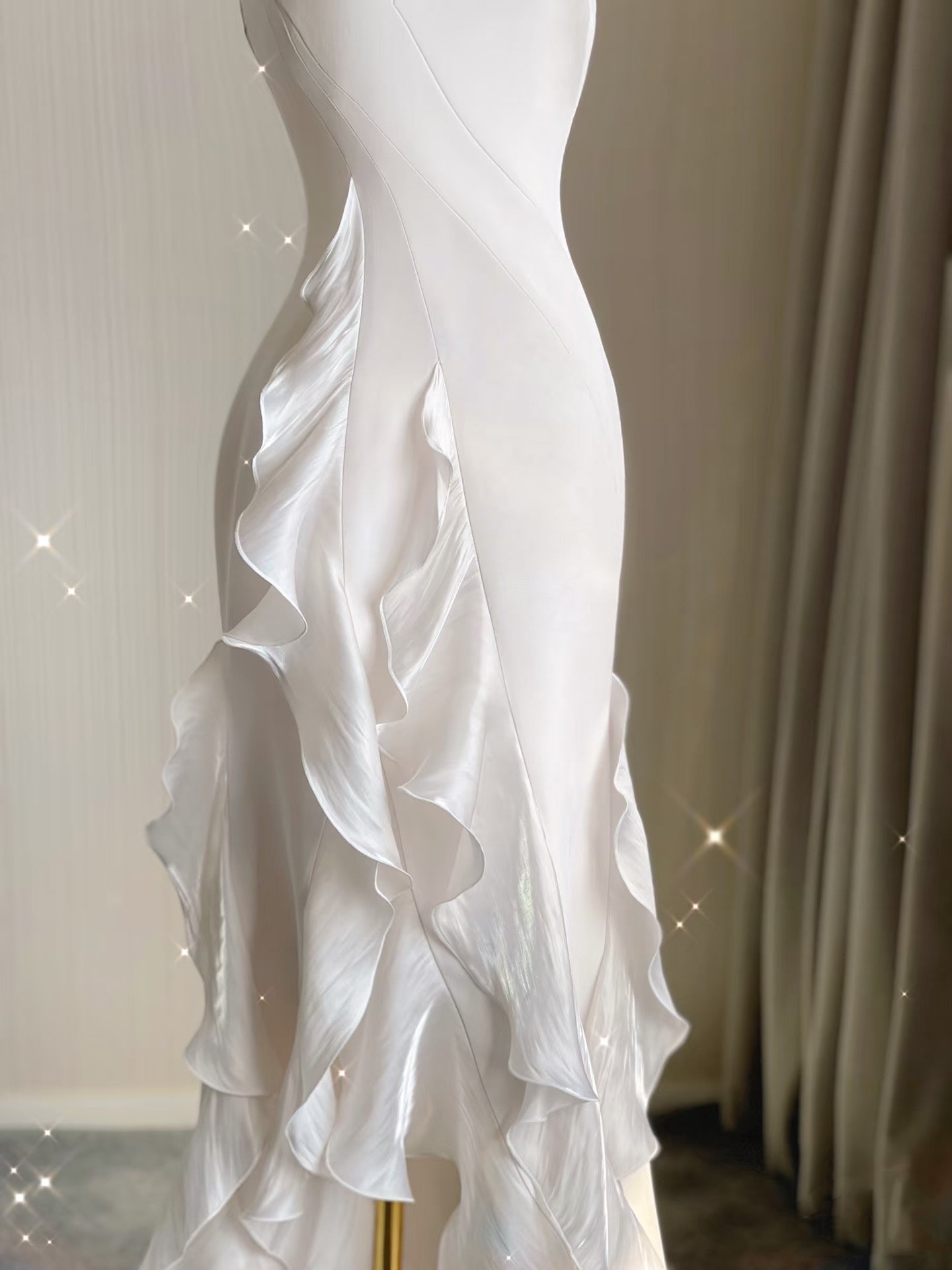 Mermaid Scoop Satin Night Party Dress White Long Prom Dresses SD1524 HZ0628