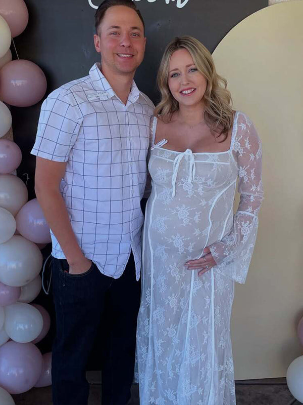 White Lace Corset Square Neck Flare Sleeve Off Shoulder Bodycon Elegant Cocktail Party Maternity Photoshoot Baby Shower Maxi Dress Maternity