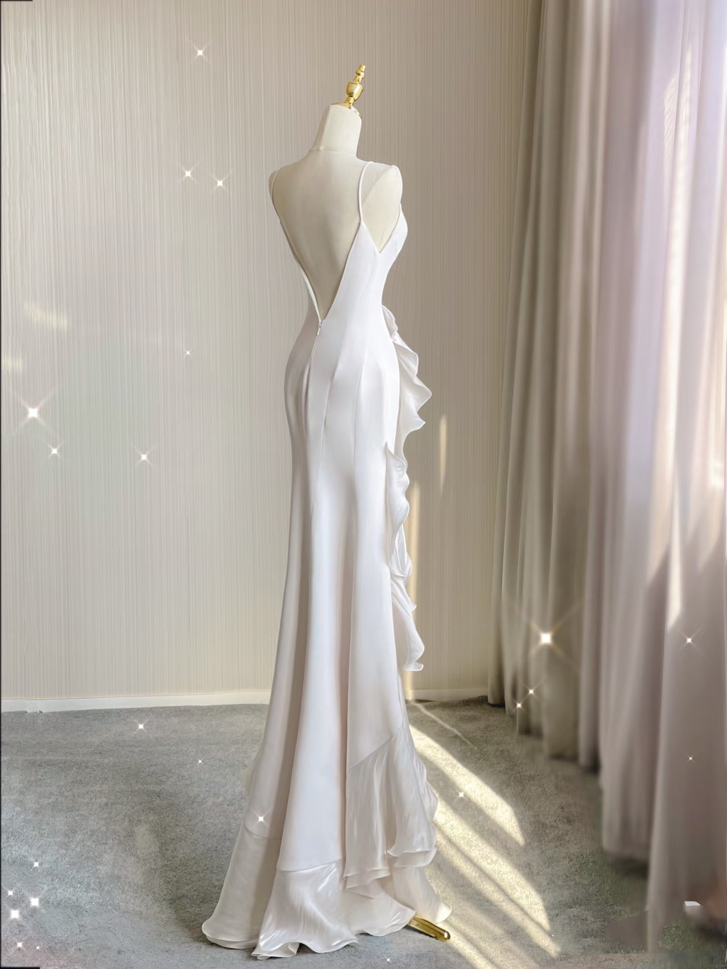 Mermaid Scoop Satin Night Party Dress White Long Prom Dresses SD1524 HZ0628