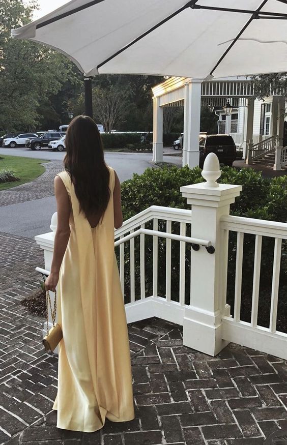 A Line V Neckline Yellow Floor Length Evening Dress Prom Dresses SD2428 HZ0628