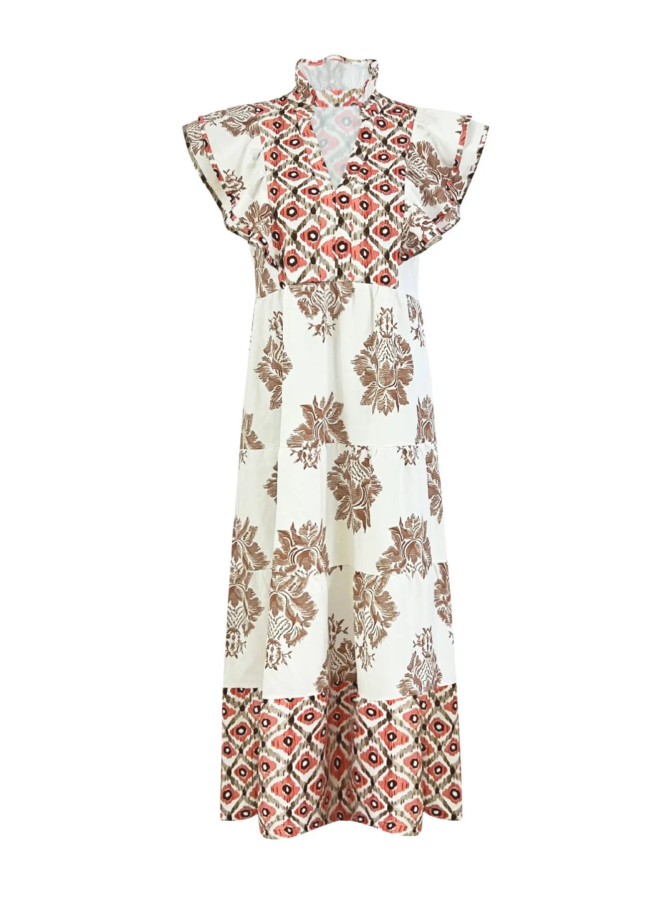 Notched Ruffled Cap Sleeve Dress DJPT