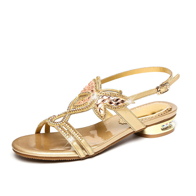 Fashion Wearing Water Drill Sandals Women's Summer Crystal Leather Comfortable And Slippery With Flat Cool Slippers High Quality Shoes