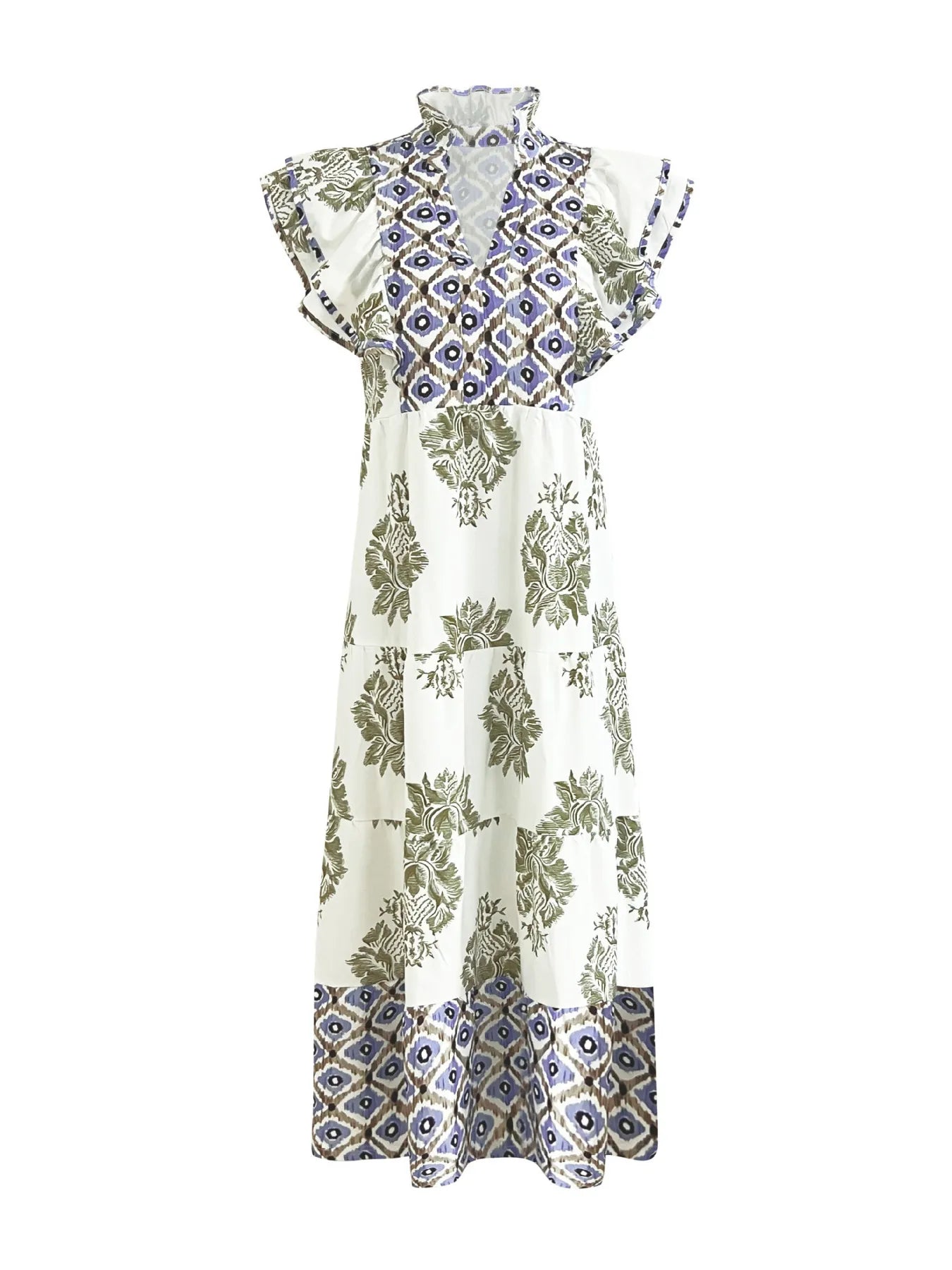 Notched Ruffled Cap Sleeve Dress DJPT