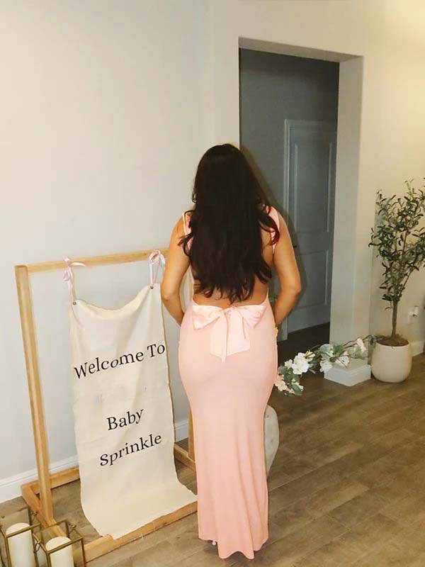 Solid Color Bow Tank Backless Mermaid Elegant Cocktail Party Maternity Baby Shower Maxi Dress Maternity