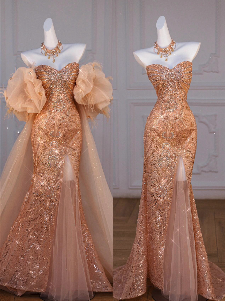 Mermaid Off The Shoulder Slit Sequin Long Party Dress Prom Dresses SD1815 HZ0628