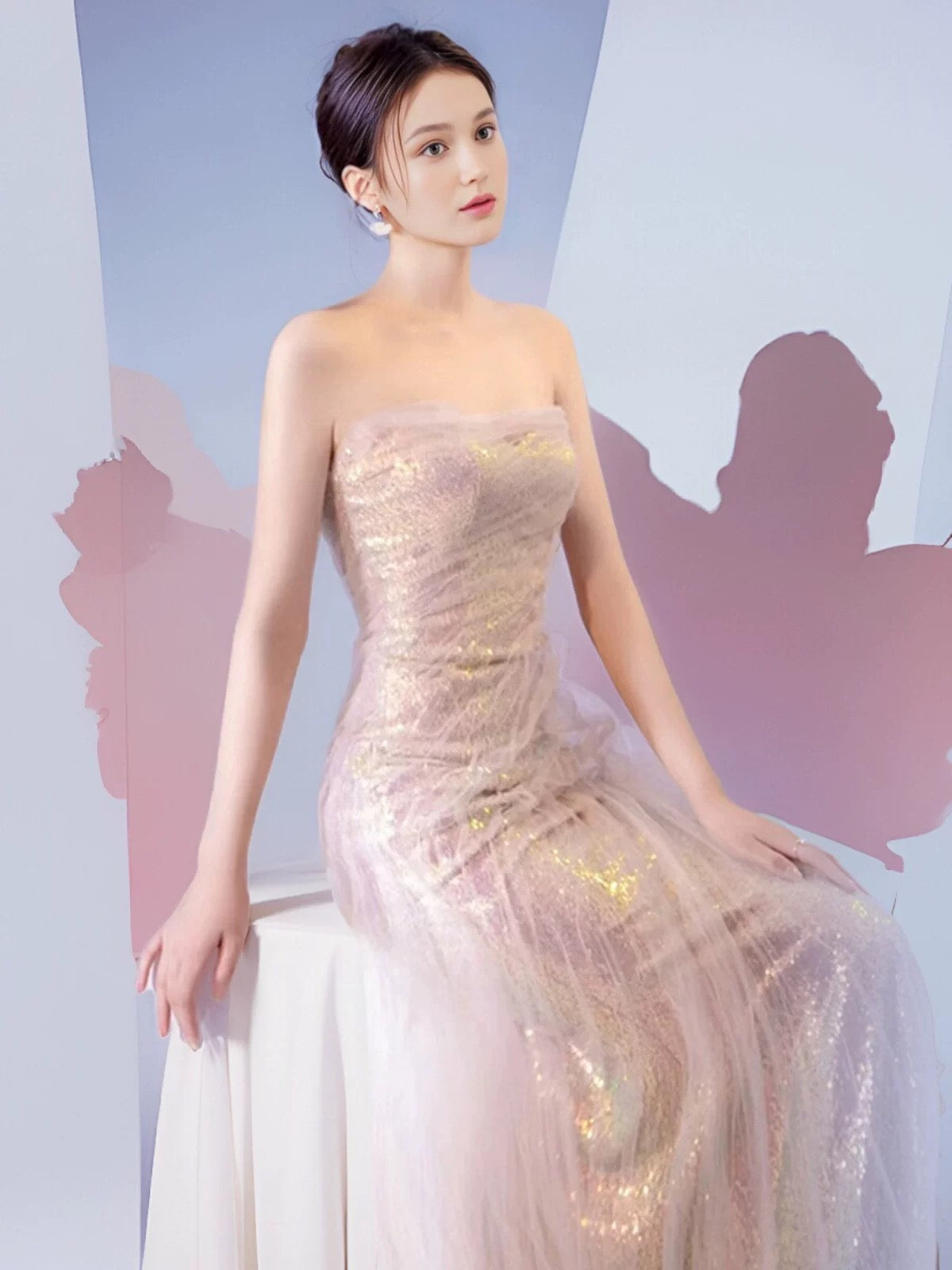 Mermaid Halter Pink Sequin Long Prom Dress Evening Dress Formal Dress SD1819 HZ0628