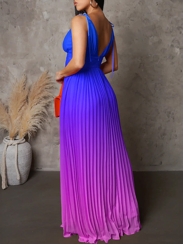 Belly Friendly Spaghetti Strap Pleated Gradient Color Babyshower Maternity Maxi Dress Maternity