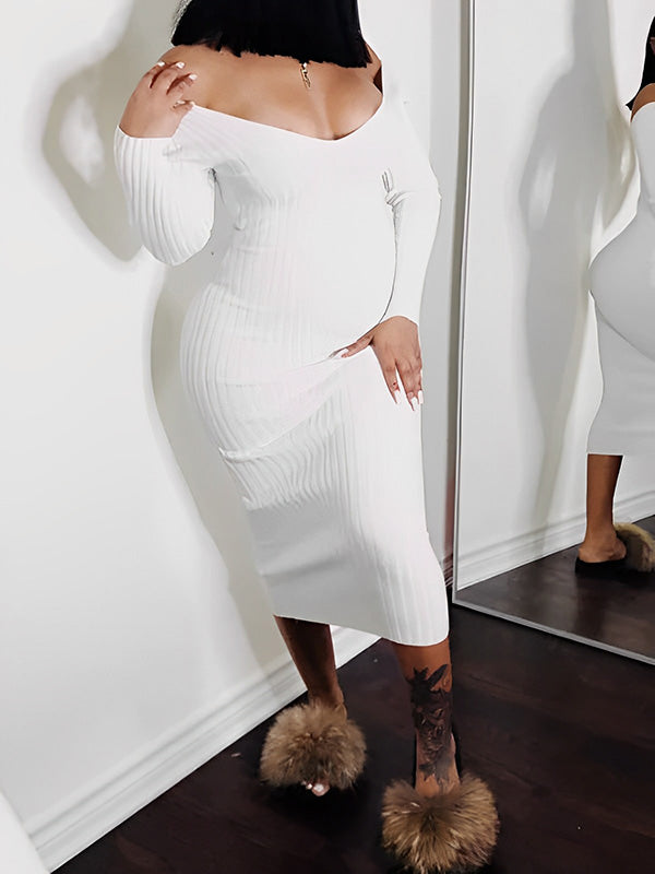 Off Shoulder Knit Party Bodycon Baby Shower Pencil Pregnant Maternity Sweater Maxi Dress Maternity