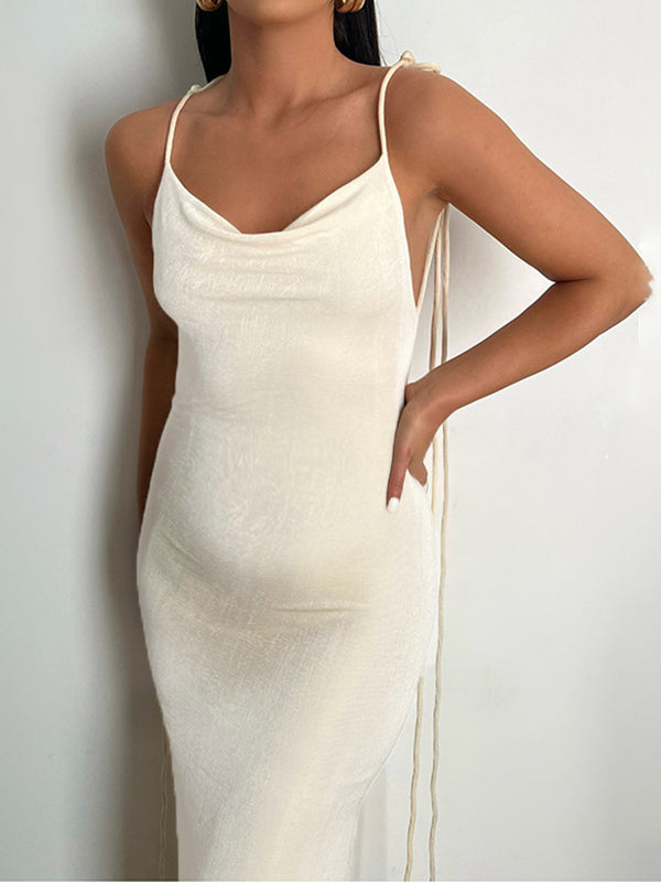 White Bodycon Backless Draped Spaghetti Strap Lace Up Photoshoot Party Maternity Maxi Dress Maternity