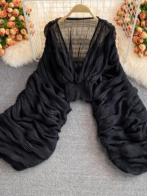 Belly Friendly Loose Puff Sleeve Props Accessories Sheer Photography Babyshower Maternity Pleated Top Maternity