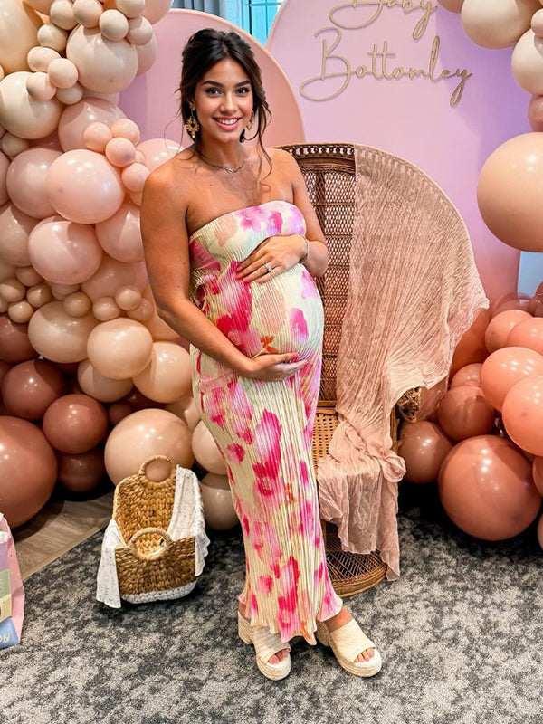 Pleated Bandeau Backless Back Bowknot Tie Back Tie Dye Party Bodycon Mermaid Babyshower Maternity Maxi Dress Maternity