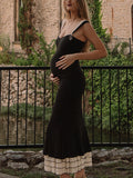 Black Falbala Bow Ruffle Tank Patchwork Mermaid Sweetheart Neckline Elegant Evening Gown Maternity Photoshoot Baby Shower Maxi Dress Maternity