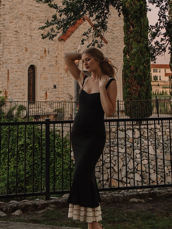 Black Falbala Bow Ruffle Tank Patchwork Mermaid Sweetheart Neckline Elegant Evening Gown Maternity Photoshoot Baby Shower Maxi Dress Maternity