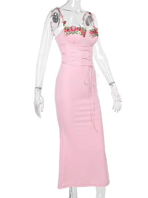 Solid Color Appliques Spaghetti Strap Drawstring Bodycon Mermaid Bandage Party Dress Photoshoot Maternity Maxi Dress Maternity