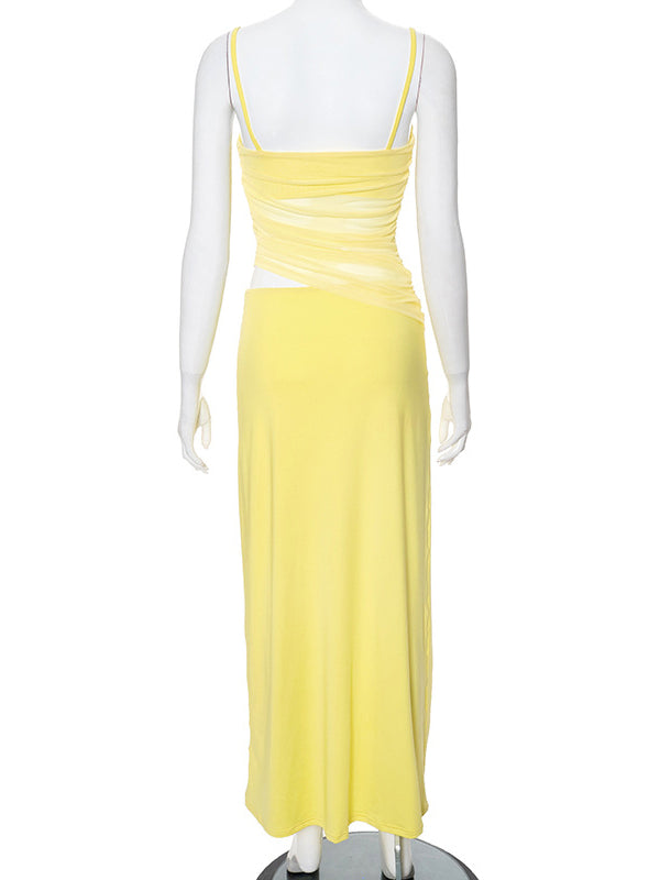 Yellow 2-in-1 Sheer Mermaid Bodycon Fashion Vacation Party Photoshoot Baby Shower Maternity Maxi Dress Maternity