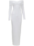 White Ruched Off Shoulder Backless Bowknot Bandeau Bodycon Mermaid Cocktail Party Bandage Babyshower Gowns Photoshoot Maternity Maxi Dress Maternity