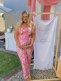 Pink Floral Pleated Bodycon Cami Elegant Cocktail Party Going Out Maternity Photoshoot Baby Shower Maxi Dress Maternity