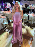 Pink Gradient Color Bandeau Pleated Big Swing Strapless Elegant Cocktail Party Maternity Photoshoot Baby Shower Maxi Dress Maternity