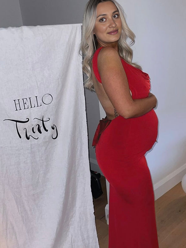 Solid Color Bow Tank Backless Mermaid Elegant Cocktail Party Maternity Baby Shower Maxi Dress Maternity