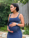 Denim Back Zipper Bodycon Fashion Daily Party Baby Shower Maternity Maxi Dress Maternity