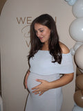 Light Blue Knit Off Shoulder Wire Ripple Hem Bodycon Elegant Cocktail Party Maternity Baby Shower Midi Dress Maternity