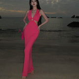 Seaside Holiday Hottie Dress Hanging Neck Sexy Splicing Hollow Bag Hip Skirt Strap Banded Back Dress Girl