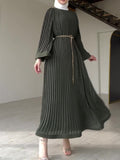Muslim Folding Loose-Fashiony Sleek Solid-Colored Dress For Summer 2024
