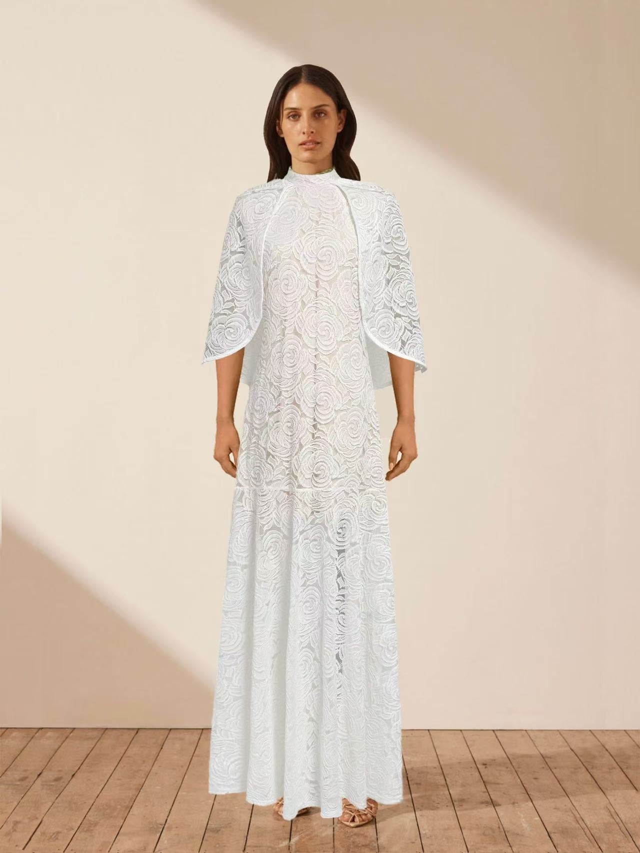 Temperament Fashion Elegant Style Dress 2024 Autumn And Winter New Light Luxury Embroidery Perspective Shawl Dress Woman