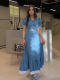 Summer Gentle First Love Style Slime Button Thin Lace Long Dress