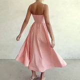 Summer New Women's Solid Color Low-Broth Sexy Bare Back Sling Dress