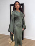 2024 New Fashion Temperament Bat Sleeves To Receive Waist Sexy Dress