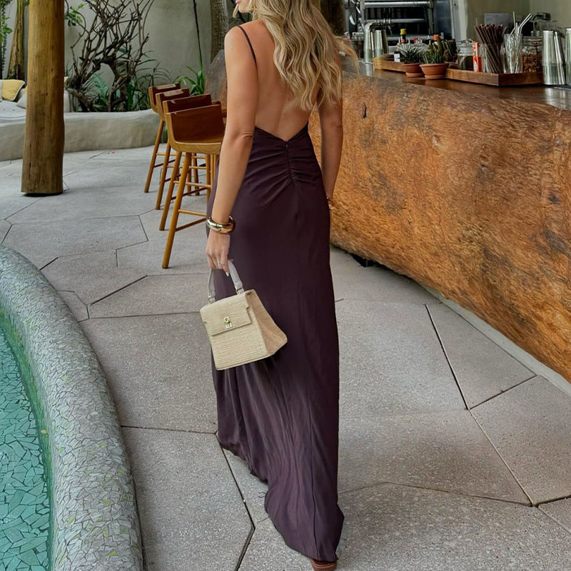 Sexy Fashion Show-Back Comfortable Solid Color Sling Dress In Autumn 2024