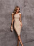 Sexy Shoulder Banded Dress Banquet Femininity High-End Flash Evening Dress
