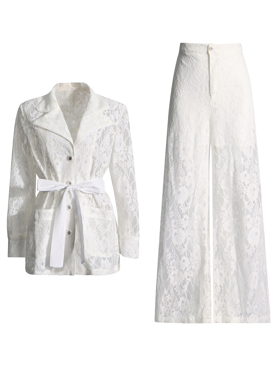 Famous Wind 2025 Summer New Collar Long Sleeve With Waist Jacket Embroidery Two Sets