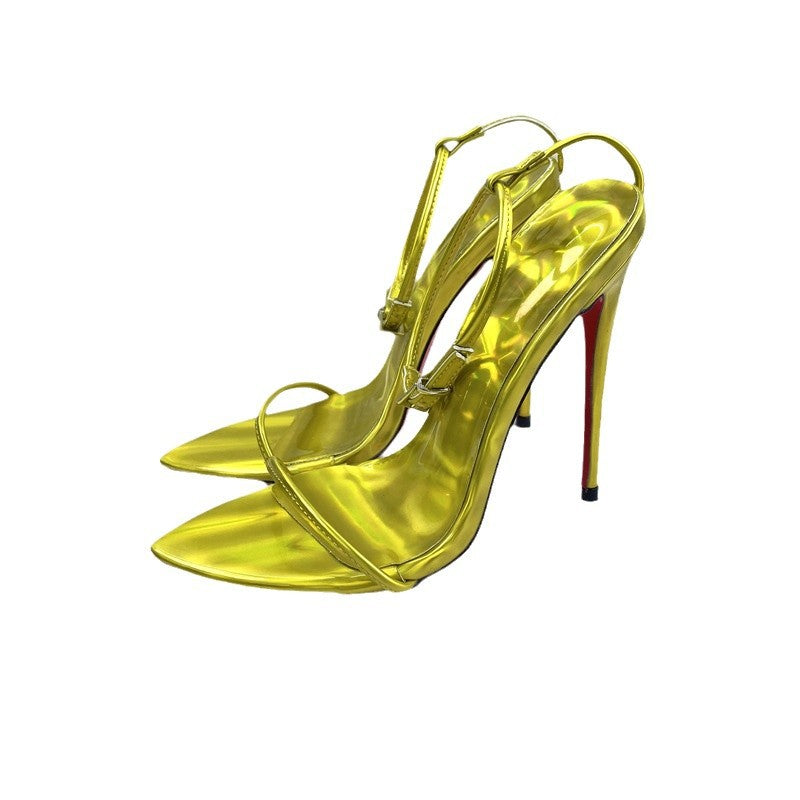 Word With Simple Sandals 12CM High Heel Sexy Fashion Large-Size Men's And Women's Backstring Shoes High Quality Shoes