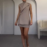 Summer New Temperament Tie With Vest Sleeveless Commute Two Sets