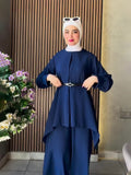 Muslim Autumn Comfortable Casual And Comfortable Waist-Waisted Bat Shirt Long-Sleeved Solid-Color Set