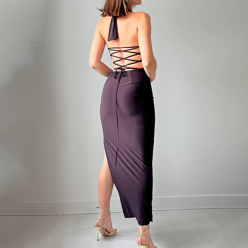 2025 New Solid Color Sling Hanging Neck U Tie With Open Skirt