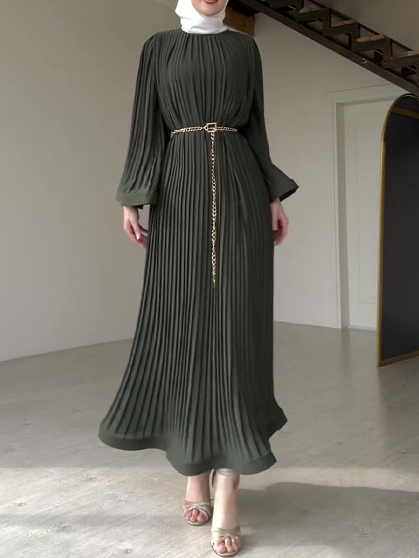 Muslim Folding Loose-Fashiony Sleek Solid-Colored Dress For Summer 2024