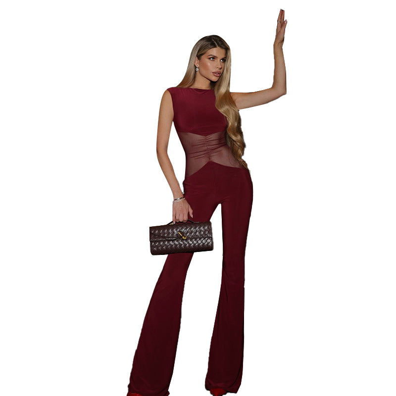 Fashion Yarn Spliced Jumpsuit 2025 Spring New Sexy Perspective Hottie Jumpsuit DJPT