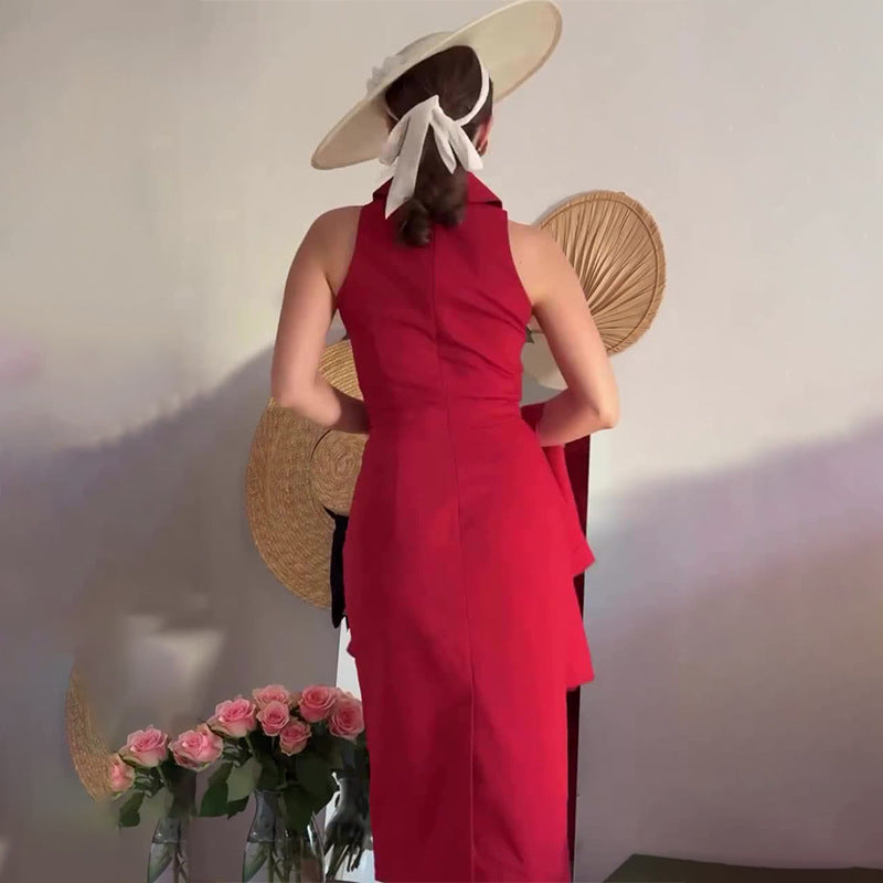 New Women's Dress French Retro Temperament High-End Beauty Sleeveless Long Dress Two-Piece