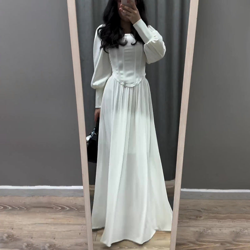 Women's Autumn New Lantern Tidly Sleeves Spliced Temperament Dress Dress Woman