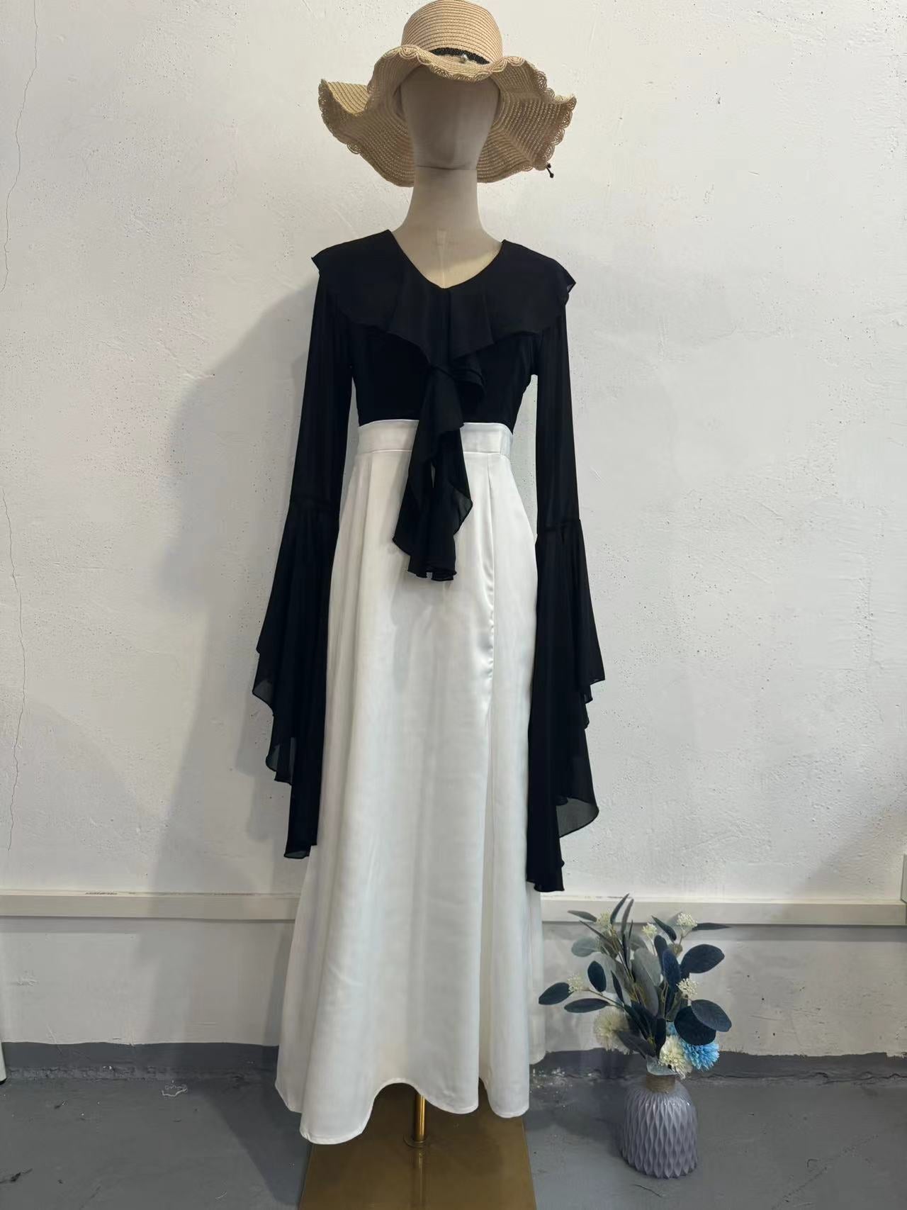 2024 Long-Sleeved Sleeves Sweet Long-Sleeved Splicing Bag-Suited Body-Dight With Dress
